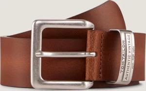 TOM TAILOR Herren TTHARRY Ledergürtel mit eckiger Dornschließe, braun, Logo Print, Gr. 80