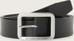 TOM TAILOR Herren TTTED Ledergürtel mit eckiger Dornschließe, schwarz, Logo Print, Gr. 115