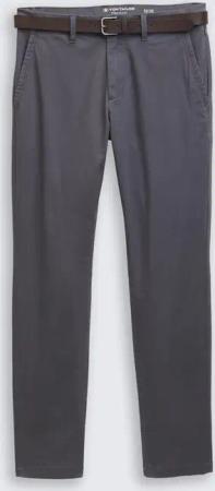 TOM TAILOR Herren TTTRAVIS Slim Chino mit Gürtel, grau, Uni, Gr. 33/34