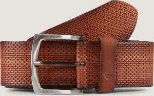 TOM TAILOR Herren TTWILL Ledergürtel mit eckiger Dornschließe, braun, Logo Print, Gr. 80