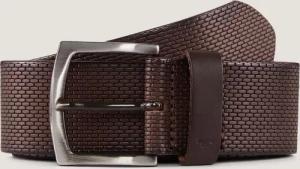 TOM TAILOR Herren TTWILL Ledergürtel mit eckiger Dornschließe, braun, Logo Print, Gr. 80