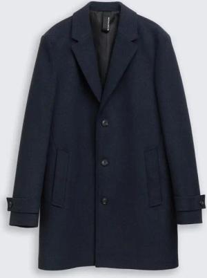 TOM TAILOR Herren Wollmantel mit Reverskragen, blau, Fischgrät, Gr. XXL