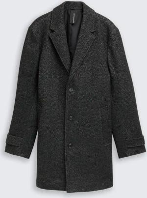 TOM TAILOR Herren Wollmantel mit Reverskragen, schwarz, Meliert, Gr. S