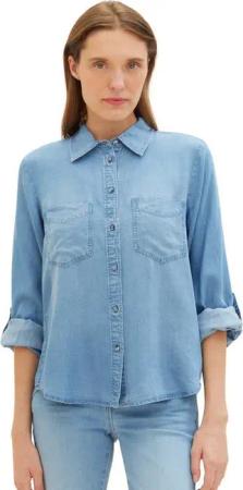 TOM TAILOR Jeansbluse mit Lyocell und Kentkragen