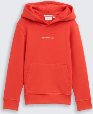 TOM TAILOR Jungen Hoodie Sweatshirt mit Logo-Print, rot, Uni, Gr. 128/134
