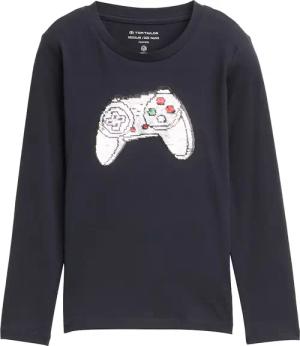 TOM TAILOR Jungen Langarmshirt mit Wendepailletten, grau, Uni, Gr. 92/98