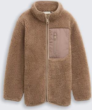 TOM TAILOR Jungen Teddy Sweatjacke mit Fleece, braun, Uni, Gr. 92/98