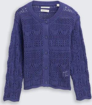 TOM TAILOR Mädchen Cardigan mit Lochmuster, blau, Uni, Gr. 92/98