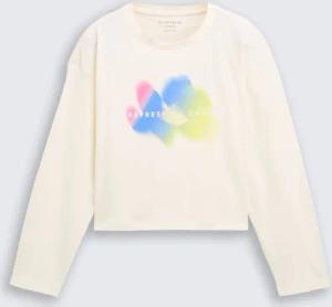 TOM TAILOR Mädchen Cropped Langarmshirt mit Print, weiß, Uni, Gr. 176