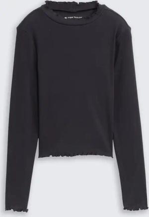 TOM TAILOR Mädchen Cropped Langarmshirt mit Rippstruktur, grau, Uni, Gr. 176