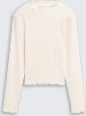 TOM TAILOR Mädchen Cropped Langarmshirt mit Rippstruktur, weiß, Uni, Gr. 128