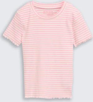 TOM TAILOR Mädchen Cropped Ripp T-Shirt, rosa, Gestreift, Gr. 104/110