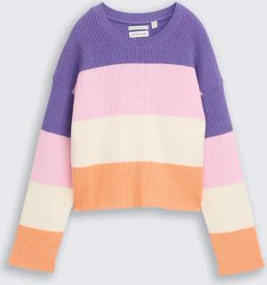 TOM TAILOR Mädchen Cropped Strickpullover mit Colour Blocking, lila, Gestreift, Gr. 128