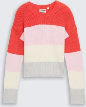 TOM TAILOR Mädchen Cropped Strickpullover mit Colour Blocking, rot, Colour Blocking, Gr. 128