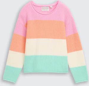 TOM TAILOR Mädchen Cropped Strickpullover mit Rundhalsausschnitt, rosa, Gestreift, Gr. 128/134