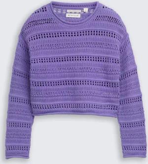 TOM TAILOR Mädchen Cropped Strickpullover mit Streifenmuster, lila, Uni, Gr. 152