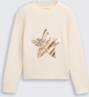 TOM TAILOR Mädchen Cropped Strickpullover mit Wendepailletten, weiß, Uni, Gr. 92/98