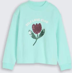 TOM TAILOR Mädchen Cropped Sweatshirt mit Wendepailletten, grün, Uni, Gr. 92/98