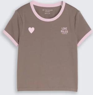 TOM TAILOR Mädchen Cropped T-Shirt mit Herz-Print, braun, Uni, Gr. 152