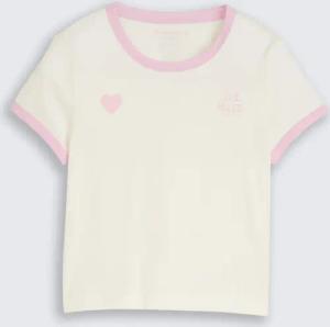 TOM TAILOR Mädchen Cropped T-Shirt mit Herz-Print, weiß, Uni, Gr. 128