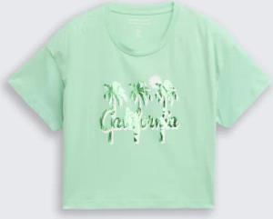 TOM TAILOR Mädchen Cropped T-Shirt mit Print, grün, Uni, Gr. 164