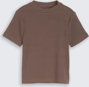 TOM TAILOR Mädchen Cropped T-Shirt mit Rippstruktur, braun, Uni, Gr. 152