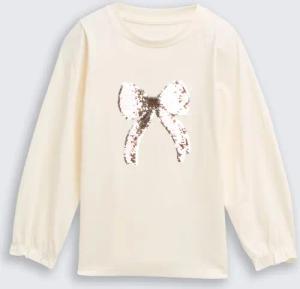 TOM TAILOR Mädchen Langarmshirt mit Wendepailletten, weiß, Uni, Gr. 128/134