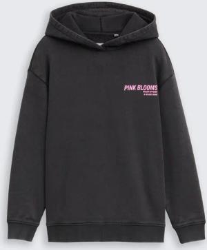 TOM TAILOR Mädchen Oversize Hoodie Sweatshirt mit Rückenprint, schwarz, Uni, Gr. 152