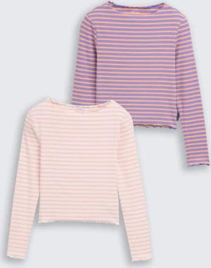TOM TAILOR Mädchen Ripp Langarmshirt im 2er-Pack mit Streifenmuster, rosa, Gestreift, Gr. 152