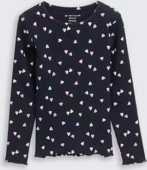 TOM TAILOR Mädchen Ripp Langarmshirt mit Allover-Print, blau, Gemustert, Gr. 104/110