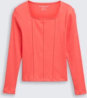 TOM TAILOR Mädchen Ripp Langarmshirt mit Karree-Ausschnitt, rot, Uni, Gr. 164