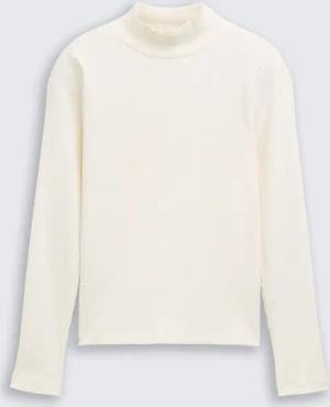 TOM TAILOR Mädchen Ripp Langarmshirt mit Stehkragen, weiß, Uni, Gr. 128