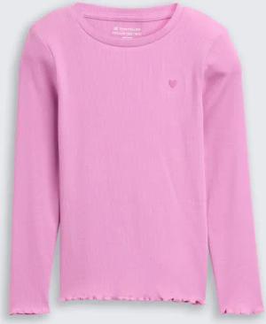 TOM TAILOR Mädchen Ripp Langarmshirt mit Stickerei, rosa, Uni, Gr. 128/134