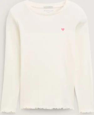 TOM TAILOR Mädchen Ripp Langarmshirt mit Stickerei, weiß, Uni, Gr. 128/134