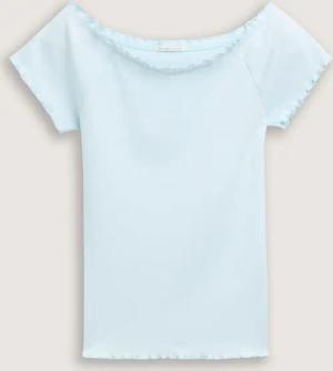 TOM TAILOR Mädchen Ripp T-Shirt mit Carmen-Ausschnitt, grün, Uni, Gr. 128