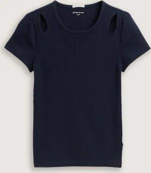 TOM TAILOR Mädchen Ripp T-Shirt mit Cut-Outs, blau, Uni, Gr. 176
