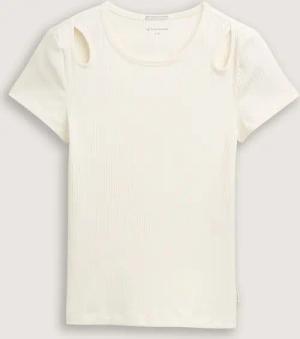 TOM TAILOR Mädchen Ripp T-Shirt mit Cut-Outs, weiß, Uni, Gr. 164