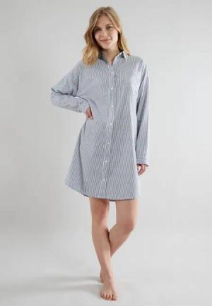 TOM TAILOR Nachthemd Manila mit Knopfleiste, Kragen, V-Ausschnitt, Langarm, atmungsaktiv, locker