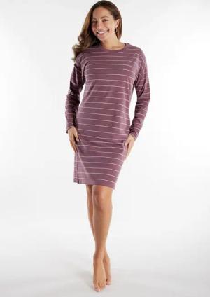 TOM TAILOR Nachthemd Sitia knielang, Langarm, Rundhalsausschnitt, gestreift, Baumwollmix