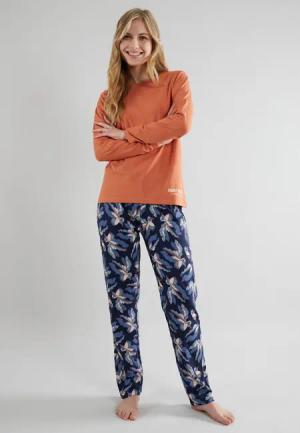 TOM TAILOR Pyjama "Manila" 2 tlg. mit Muster, Langarm, Rundhalsausschnitt, lange Hose, Baumwollmix