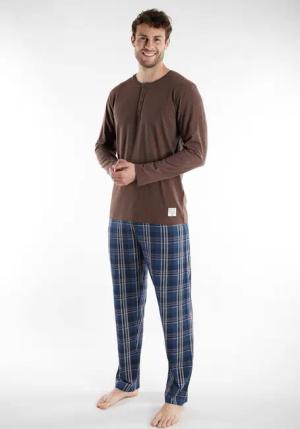 TOM TAILOR Schlafanzug Rhodos (2 tlg) karierte Hose, lange Ärmel, Cotton-Mix, elastischer Bund