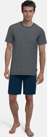 TOM TAILOR Shorty "Longford" 2 tlg. Streifendesign, Kurzarm, Rundhalsausschnitt, kurze Hose, Baumwollmix