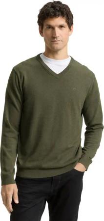 TOM TAILOR V-Ausschnitt-Pullover mit kleiner Logo-Stickerei