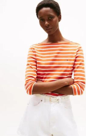 Tommy Hilfiger 3/4-Arm-Shirt NEW CODY BOAT-NECK Baumwolle, U-Boot-Ausschnitt, Slim Fit