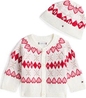 TOMMY HILFIGER Baby Set 2-tlg. Strickjacke und Haube weiss | 92