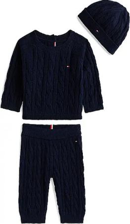 TOMMY HILFIGER Baby Set 3-teilig Sweater, Hose und Mütze dunkelblau | 74