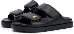 Tommy Hilfiger DOUBLE STRAP LEATHER SANDAL Pantolette Plateau, Sommerschuh, Schlupfschuh mit zwei Klettverschlüssen
