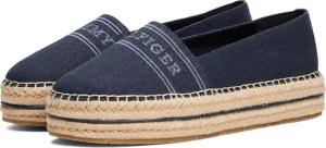 Tommy Hilfiger Espadrille "DENIM PLATFORM ESPADRILLE", Plateau, Slipper, Schlupfschuh, Bequemschuh mit Bastbezug am Plateau