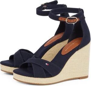 Tommy Hilfiger FLAG HIGH WEDGE ESPAD CRISSCROSS High-Heel-Sandalette, Riemchensandale, Sommerschuh, Keilsandalette, verstellbarer Schnalle