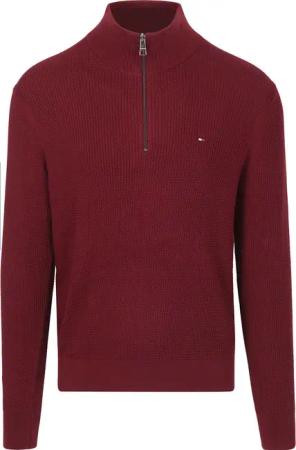 Tommy Hilfiger Half Zip Kabelpullover Bordeaux - Größe XL
